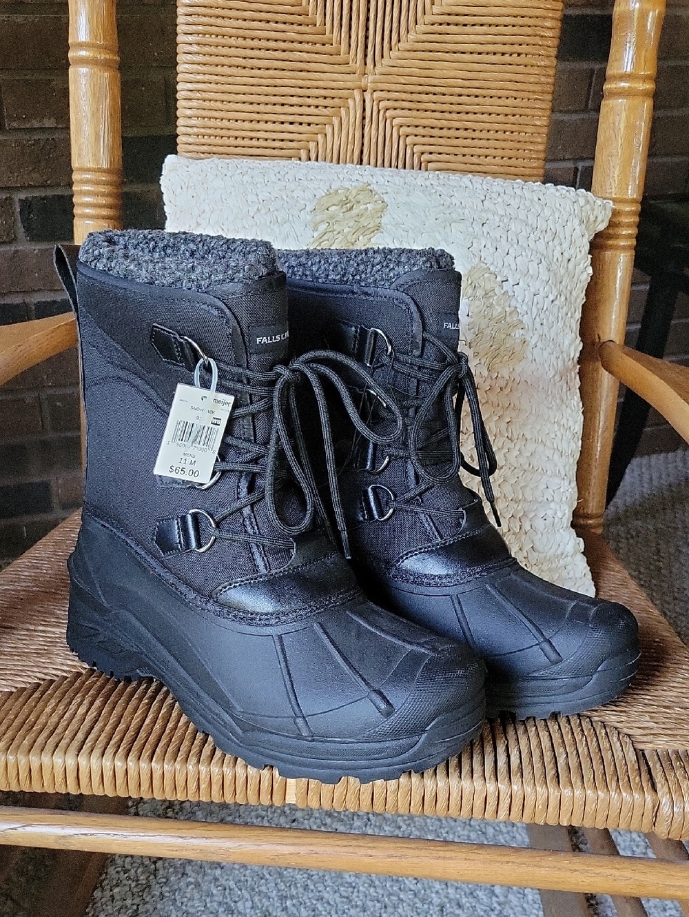 Falls Creek Black Lace-Up Insulated Snow Boots with Faux-Fur Cuff, Snowpack, 11M